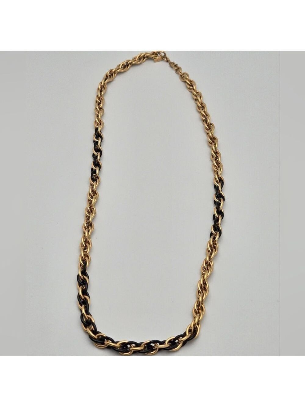 Monet Gold Tone & Black Enamel Chain Necklace Vintage Spiral Twist Estate